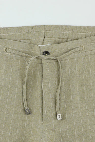 Açık Vizon Slim Fit Dar Kesim Beli Lastikli İpli Çizgili Takım Elbise