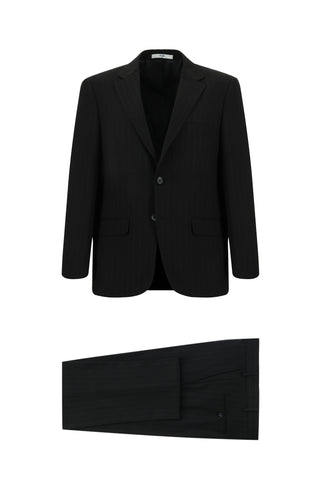  Siyah Relaxed Fit Rahat Kesim Klasik Çizgili Takım Elbise