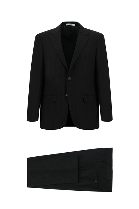 Black 6-Drop Regular Fit Standard Cut Striped Suit
