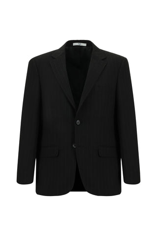  Siyah Relaxed Fit Rahat Kesim Klasik Çizgili Takım Elbise