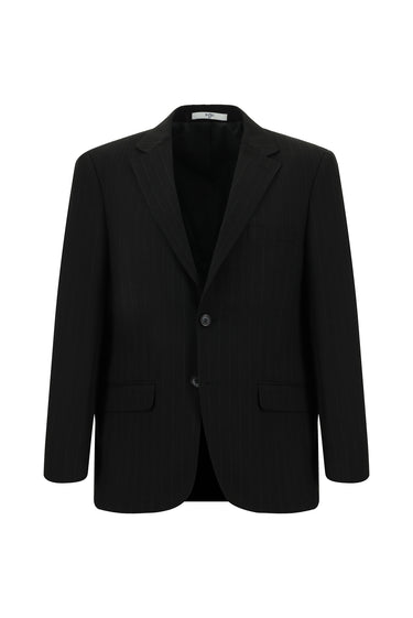  Siyah Relaxed Fit Rahat Kesim Klasik Çizgili Takım Elbise