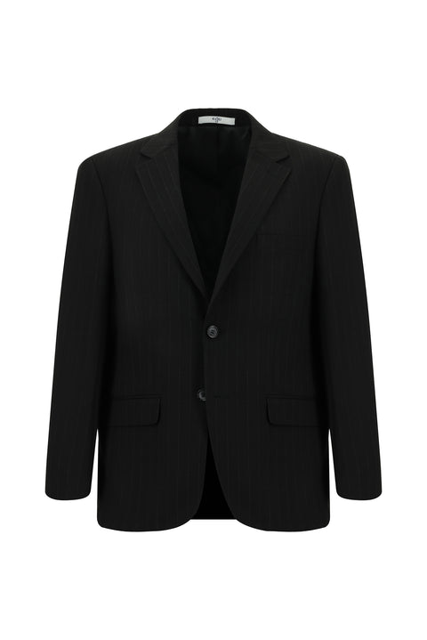 Siyah 4 Drop Relaxed Fit Rahat Kesim Çizgili Takım Elbise