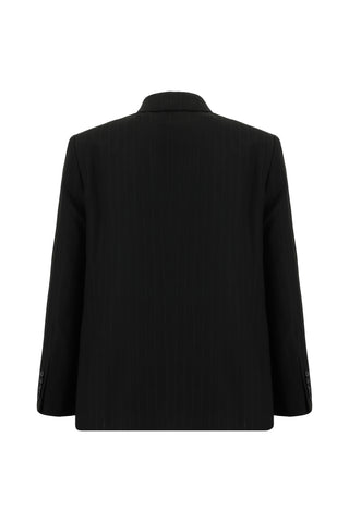  Siyah Relaxed Fit Rahat Kesim Klasik Çizgili Takım Elbise