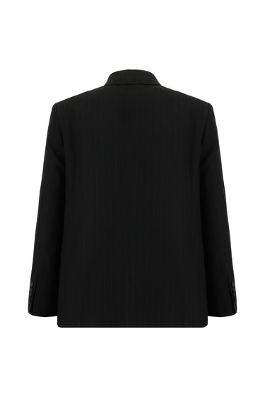  Siyah Relaxed Fit Rahat Kesim Klasik Çizgili Takım Elbise