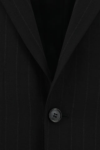  Siyah Relaxed Fit Rahat Kesim Klasik Çizgili Takım Elbise