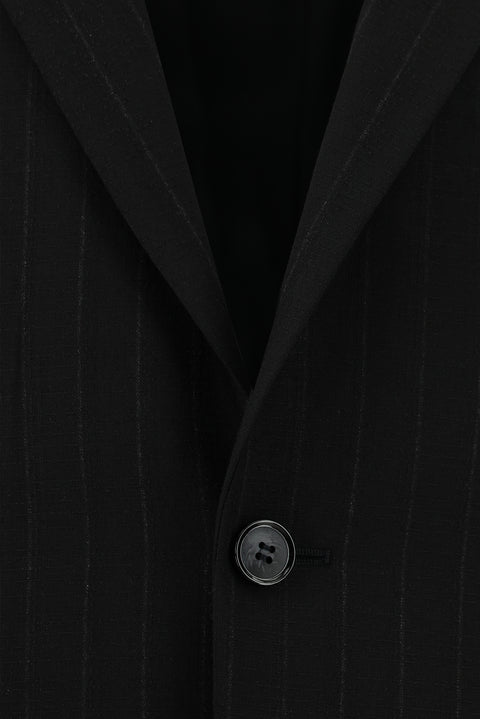 Siyah 4 Drop Relaxed Fit Rahat Kesim Çizgili Takım Elbise