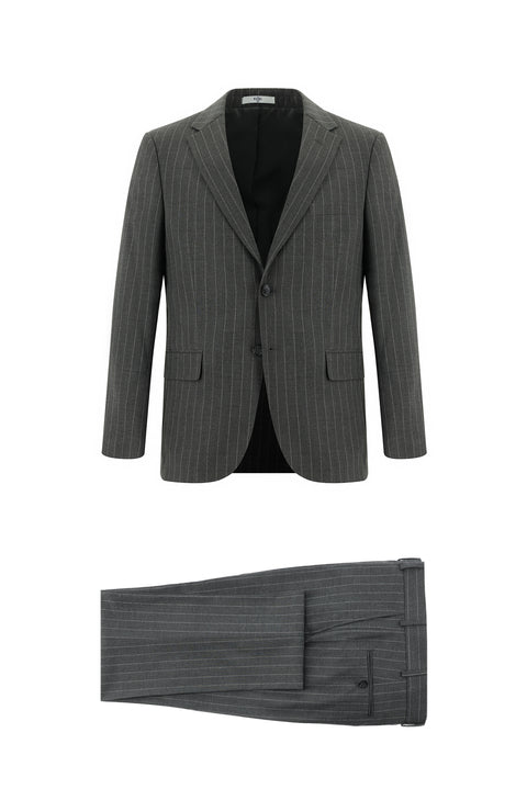 Medium Gray 4-Drop Relaxed Fit Striped Suit