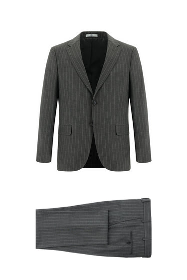 Orta Füme Regular Fit Klasik Çizgili Takım Elbise