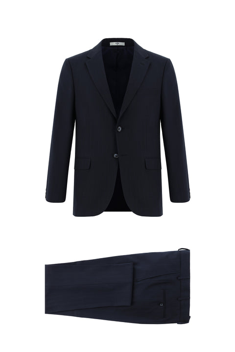 Koyu Lacivert 4 Drop Relaxed Fit Rahat Kesim Çizgili Takım Elbise