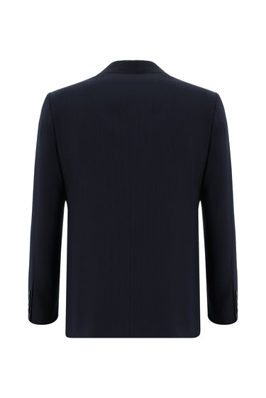 Koyu Lacivert 4 Drop Relaxed Fit Rahat Kesim Klasik Çizgili Takım Elbise