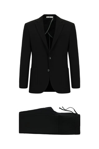  Siyah 7 Drop Slim Fit Dar Kesim Çizgili Beli Lastikli İpli Takım Elbise