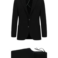 Siyah Slim Fit Dar Kesim Çizgili Beli Lastikli İpli Takım Elbise