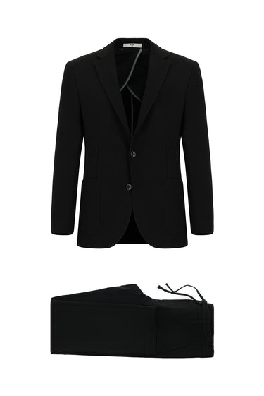  Siyah Slim Fit Dar Kesim Çizgili Beli Lastikli İpli Takım Elbise