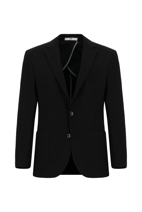 Siyah 7 Drop Slim Fit Dar Kesim Çizgili Beli Lastikli İpli Takım Elbise