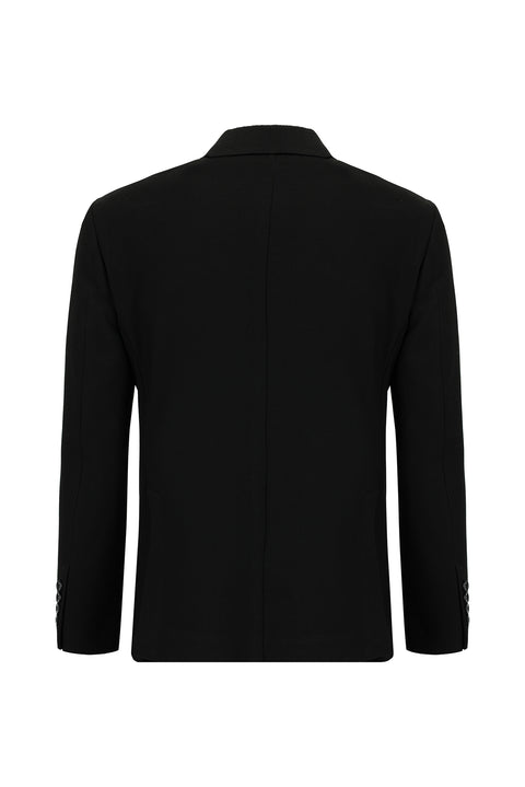 Siyah 7 Drop Slim Fit Dar Kesim Çizgili Beli Lastikli İpli Takım Elbise