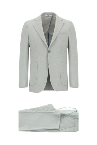  Açık Gri Slim Fit Dar Kesim Çizgili Beli Lastikli İpli Takım Elbise