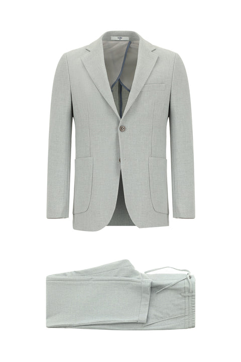 Açık Gri 7 Drop Slim Fit Dar Kesim Çizgili Beli Lastikli İpli Takım Elbise