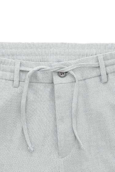 Açık Gri Slim Fit Dar Kesim Çizgili Beli Lastikli İpli Takım Elbise