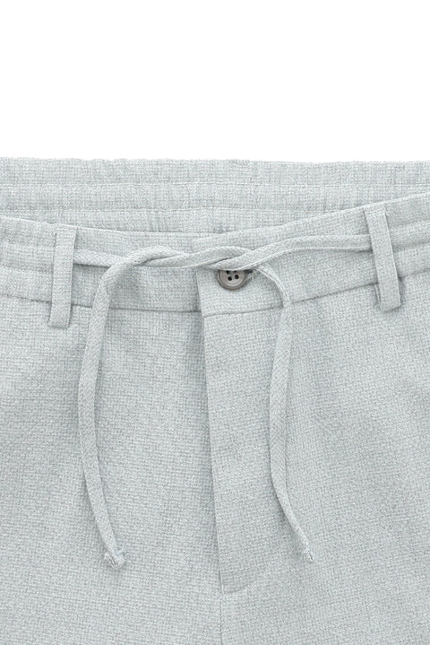 Açık Gri 7 Drop Slim Fit Dar Kesim Çizgili Beli Lastikli İpli Takım Elbise