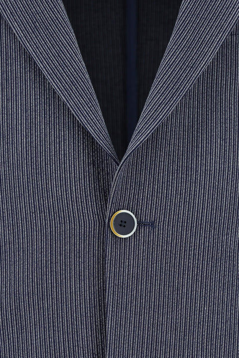 Açık Lacivert 7 Drop Slim Fit Dar Kesim Çizgili Beli Lastikli İpli Takım Elbise