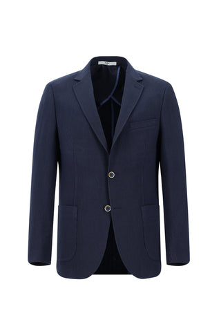  Koyu Lacivert Slim Fit Dar Kesim Çizgili Beli Lastikli İpli Takım Elbise