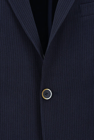  Koyu Lacivert Slim Fit Dar Kesim Çizgili Beli Lastikli İpli Takım Elbise