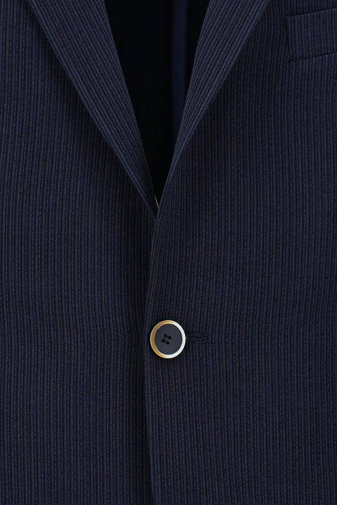 Koyu Lacivert 7 Drop Slim Fit Dar Kesim Çizgili Beli Lastikli İpli Takım Elbise