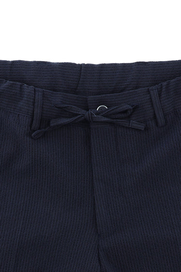 Koyu Lacivert 7 Drop Slim Fit Dar Kesim Çizgili Beli Lastikli İpli Takım Elbise