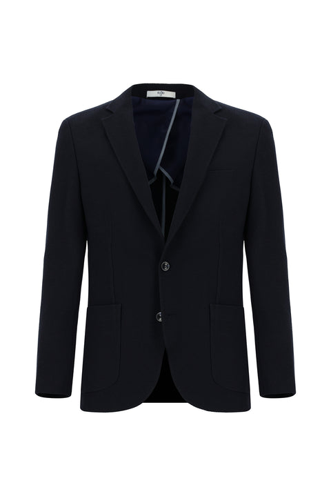 Black and Navy Blue 7 Drop Slim Fit Striped Elastic Waist Drawstring Suit