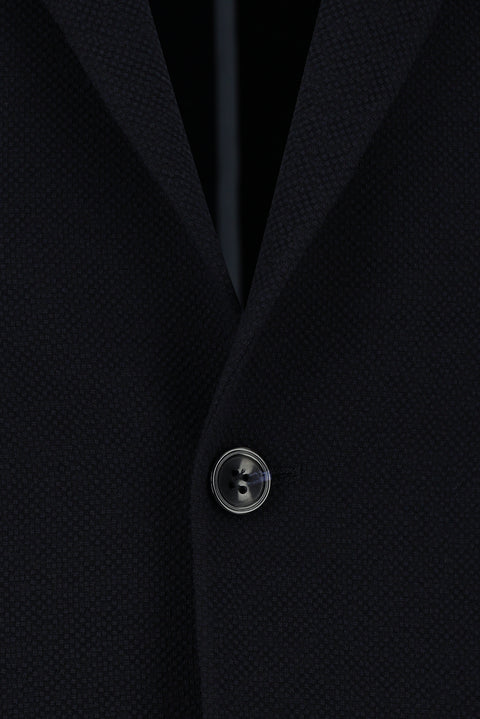 Siyah Lacivert 7 Drop Slim Fit Dar Kesim Çizgili Beli Lastikli İpli Takım Elbise