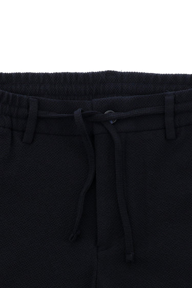 Siyah Lacivert Slim Fit Dar Kesim Çizgili Beli Lastikli İpli Takım Elbise