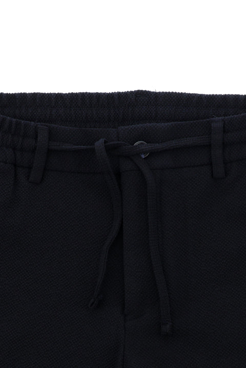 Siyah Lacivert 7 Drop Slim Fit Dar Kesim Çizgili Beli Lastikli İpli Takım Elbise