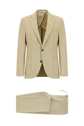  Safari Regular Fit Çizgili Beli Lastikli İpli Takım Elbise