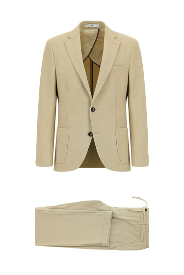 Safari Slim Fit Dar Kesim Çizgili Beli Lastikli İpli Takım Elbise