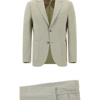 Koyu Bej Regular Fit Çizgili Beli Lastikli İpli Takım Elbise