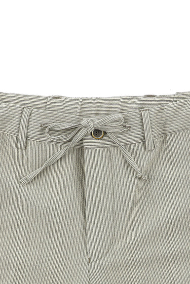 Koyu Bej Slim Fit Dar Kesim Çizgili Beli Lastikli İpli Takım Elbise
