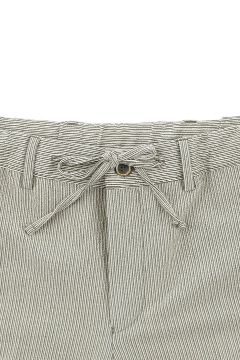 Koyu Bej 7 Drop Slim Fit Dar Kesim Çizgili Beli Lastikli İpli Takım Elbise