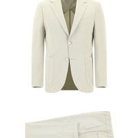 Krem 6 Drop Regular Fit Standart Kesim Çizgili Beli Lastikli İpli Takım Elbise