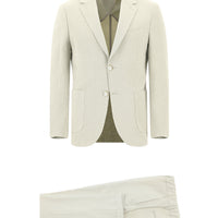 Cream 6 Drop Regular Fit Standard Cut Striped Elastic Waist Drawstring Suit