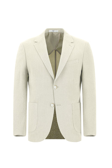 Krem Slim Fit Dar Kesim Çizgili Beli Lastikli İpli Takım Elbise