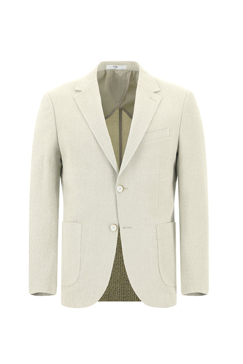 Krem 7 Drop Slim Fit Dar Kesim Çizgili Beli Lastikli İpli Takım Elbise