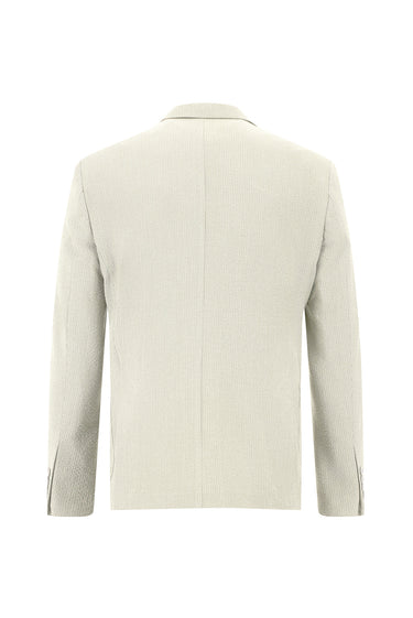 Krem Slim Fit Dar Kesim Çizgili Beli Lastikli İpli Takım Elbise