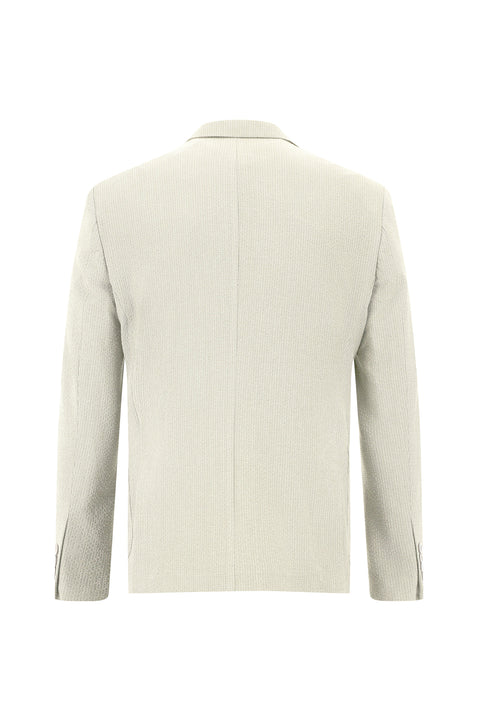 Krem 7 Drop Slim Fit Dar Kesim Çizgili Beli Lastikli İpli Takım Elbise