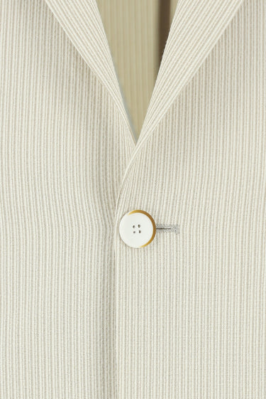 Krem 7 Drop Slim Fit Dar Kesim Çizgili Beli Lastikli İpli Takım Elbise