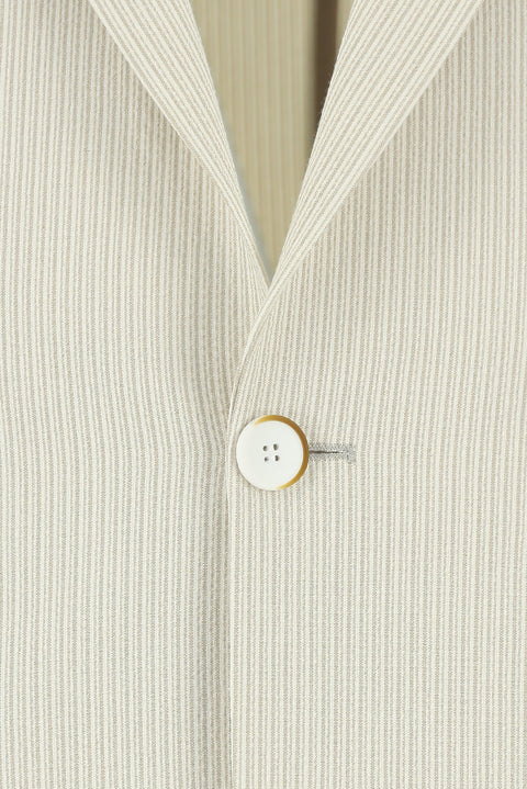 Krem 7 Drop Slim Fit Dar Kesim Çizgili Beli Lastikli İpli Takım Elbise