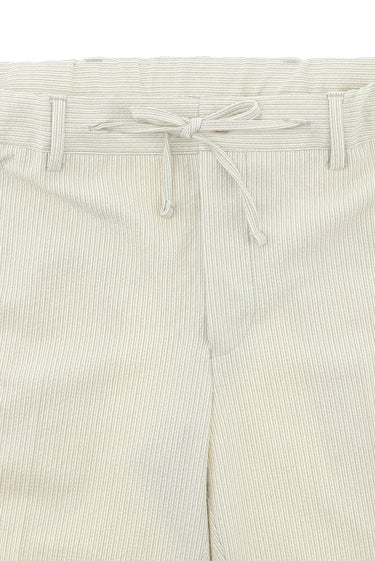 Krem Slim Fit Dar Kesim Çizgili Beli Lastikli İpli Takım Elbise