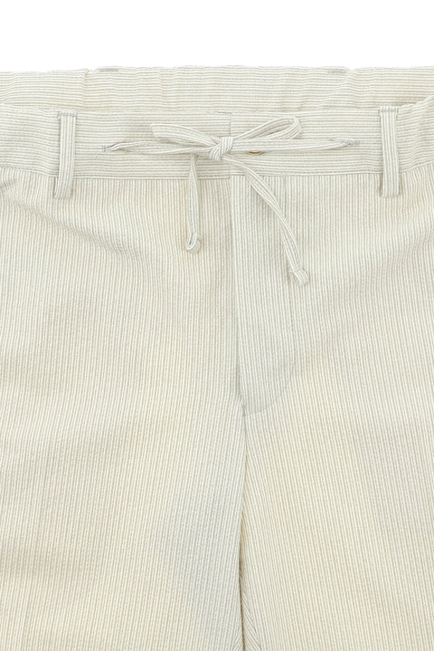 Krem 7 Drop Slim Fit Dar Kesim Çizgili Beli Lastikli İpli Takım Elbise