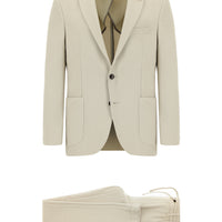 Off-white 6-drop regular fit striped suit with elasticated drawstring waist.