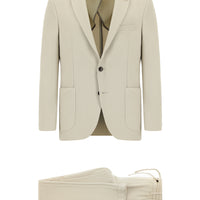 Ekru 6 Drop Regular Fit Standart Kesim Çizgili Beli Lastikli İpli Takım Elbise