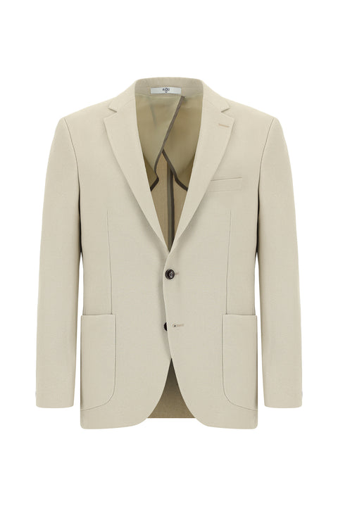 Ekru 7 Drop Slim Fit Dar Kesim Çizgili Beli Lastikli İpli Takım Elbise